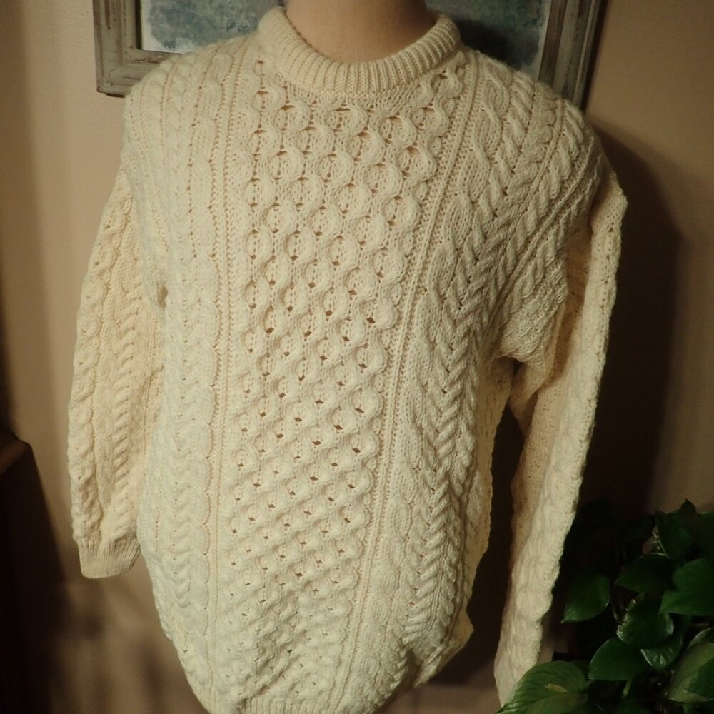 Rue Saint Patrick 100% Wool Ivory Cable Knit Men's Sweater Size XL Ireland NWOT